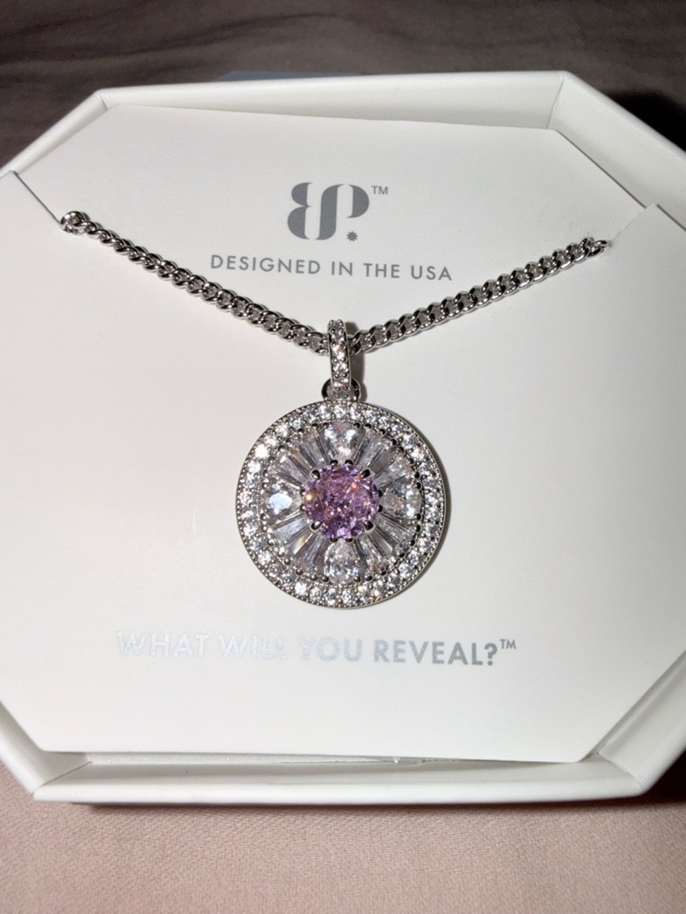 Bomb Party OG Necklace RBP6798 “Love Me Like You Do” Rose Quartz Cubic Zirconia